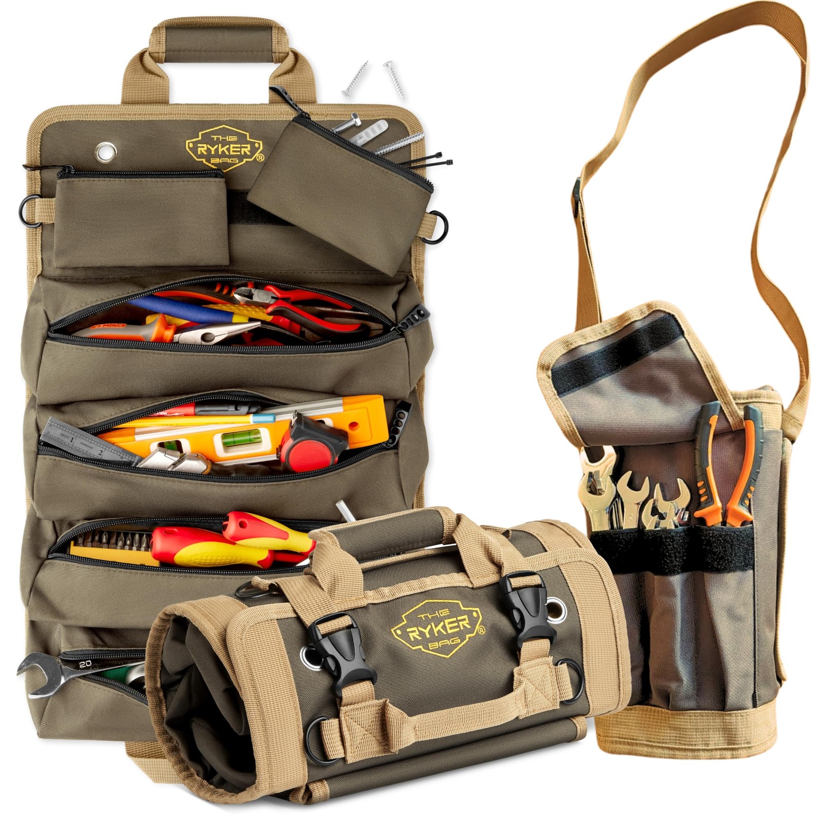 Ryker Original Heavy Duty Tool Roll Up Bag Organizer w/Accessible Pouches