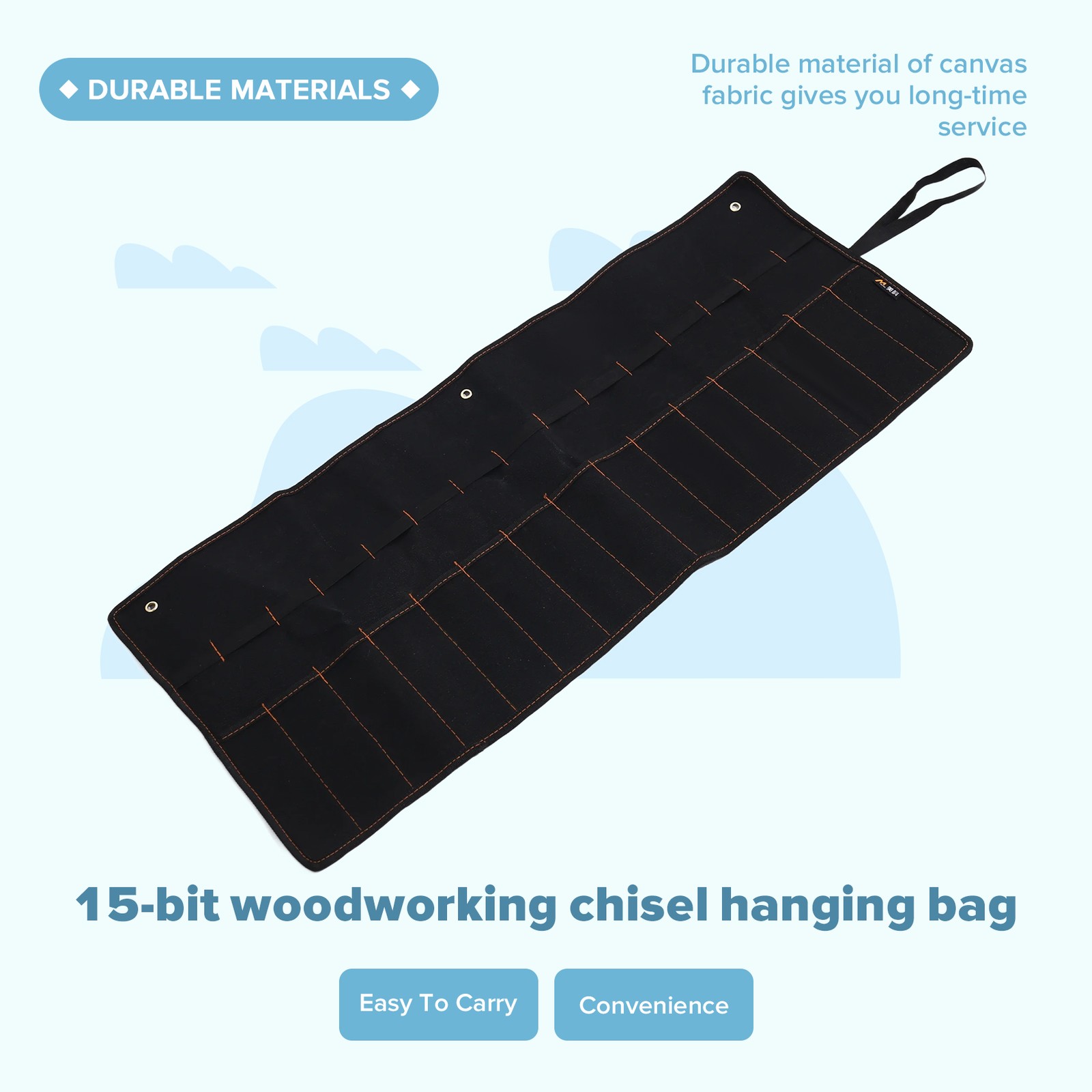 Chisel hanging bag Canvas Tool Roll Holder Wrench Pouch 15 Pockets for 1296