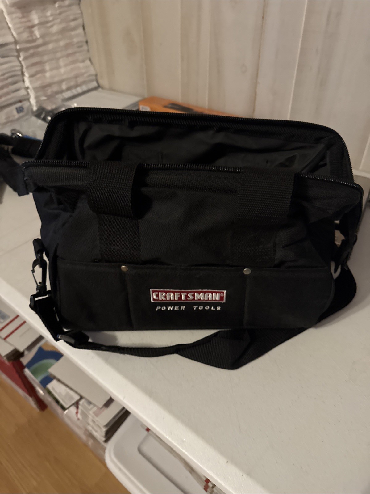 Craftsman Tool Bag Canvas Zipper Tote Carry Strap 14″ x 11″ x 6.5″ Pockets Black