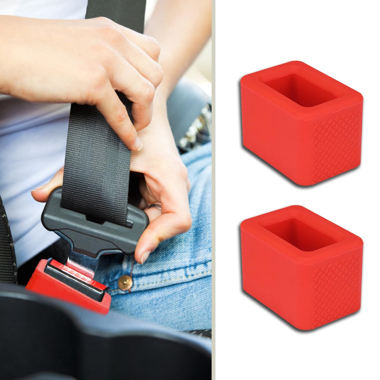 Piburth 2 Pack Seat Belt Buckle Holder, Silicone Auto Rear Seatbelt Red