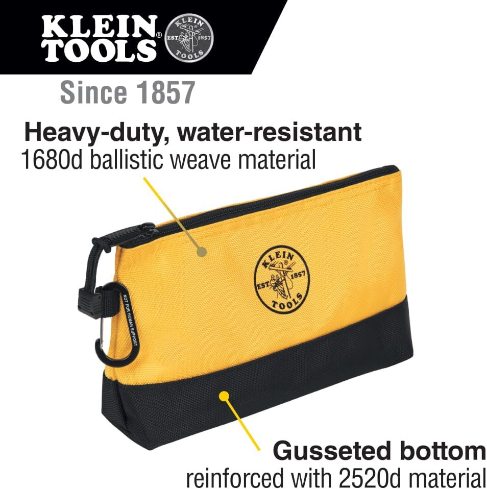 Klein Tools 55569 Stand-Up Zipper Bag Tool Pouch with Carabiners, Reinforced Gus
