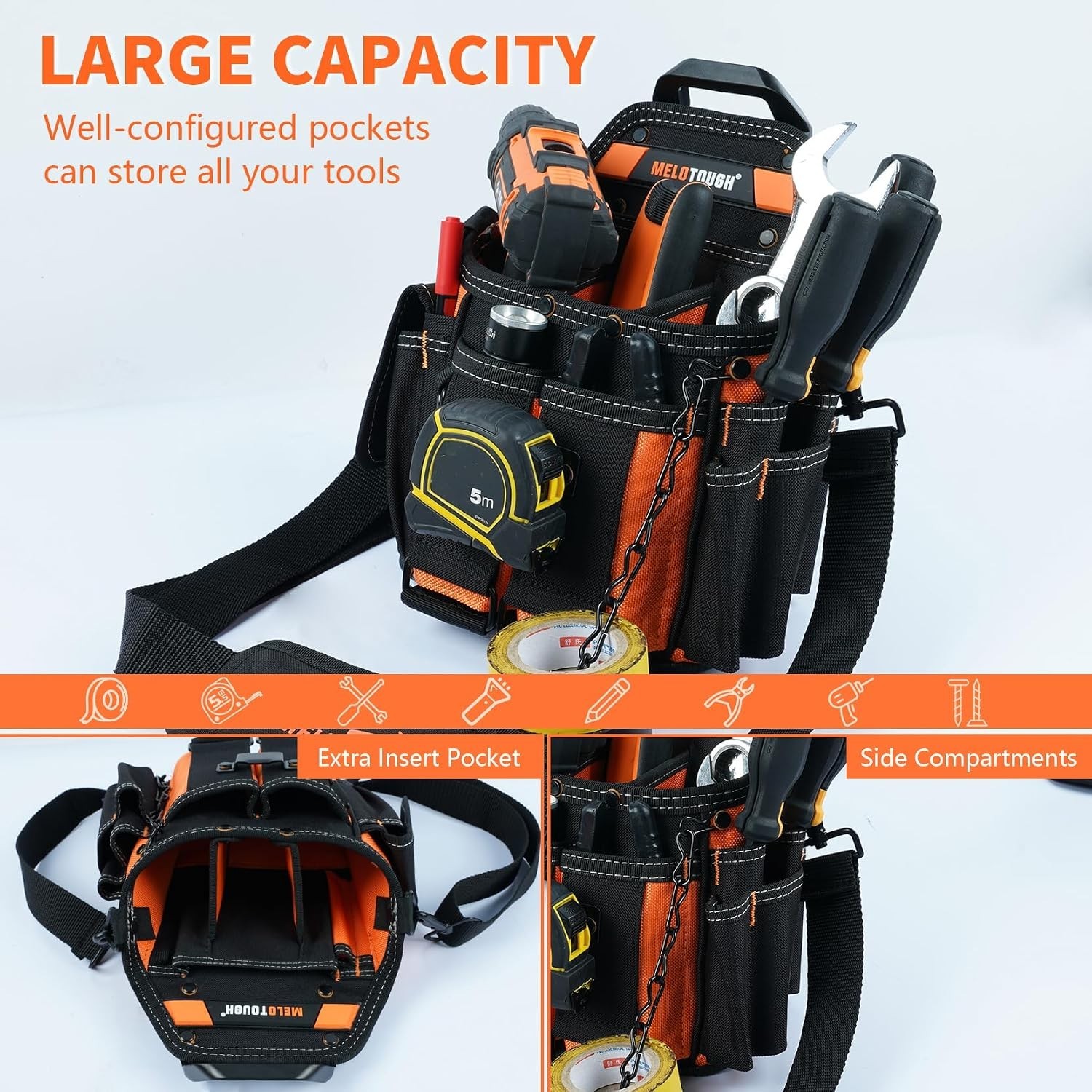 Versatile Electrician Tool Organizer with Quick Release Clip and Shoulder Strap