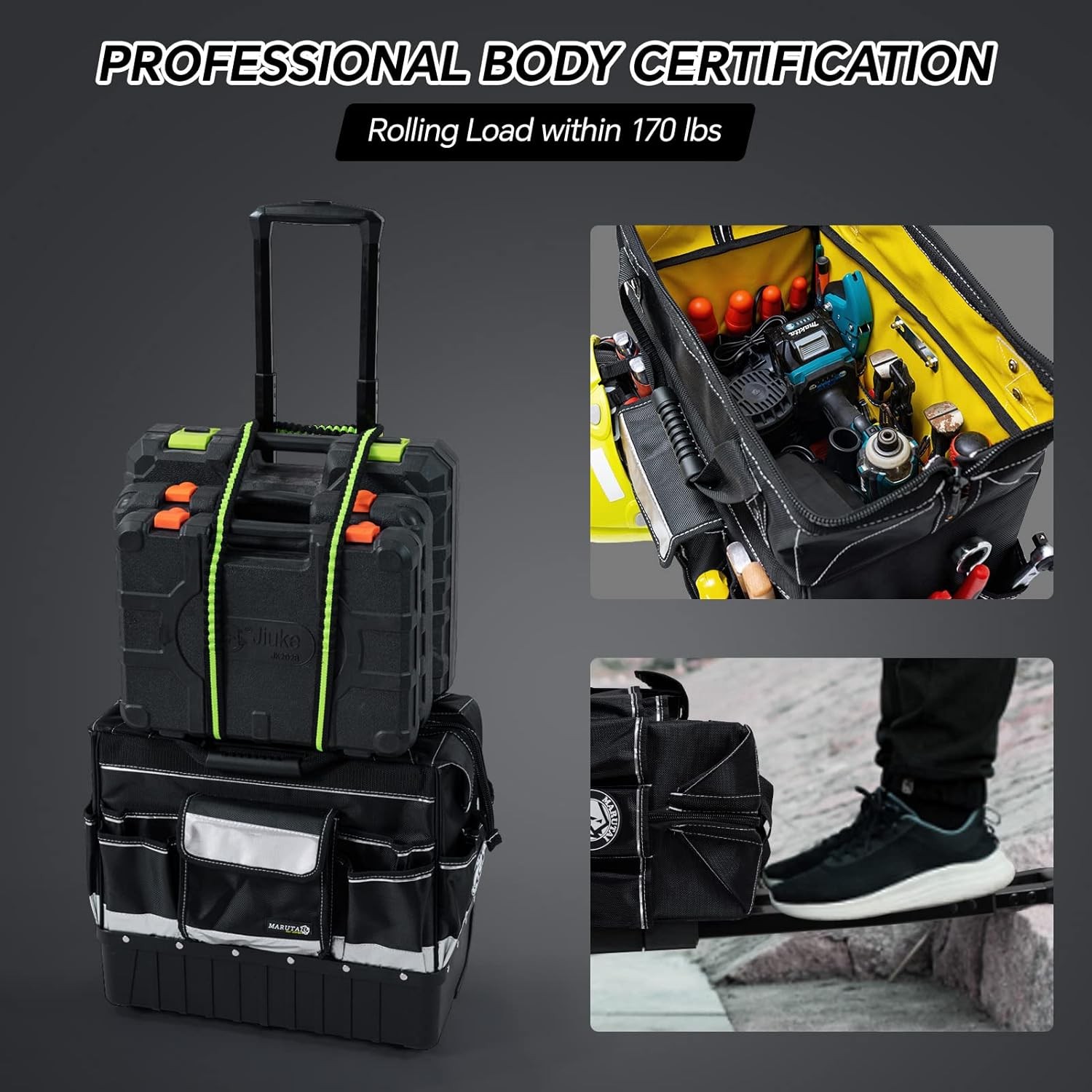 18” Rolling Tool Bag, Waterproof Tool Bag with Wheels, Portable Storage