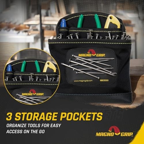MagnoGrip 3-Pocket Nail Pouch with Integrated Magnetic Storage 1-Pack, Black