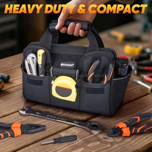 Heavy Duty Tool Bag with Multi-Pockets, Portable Tool 12″ Standard Base Black