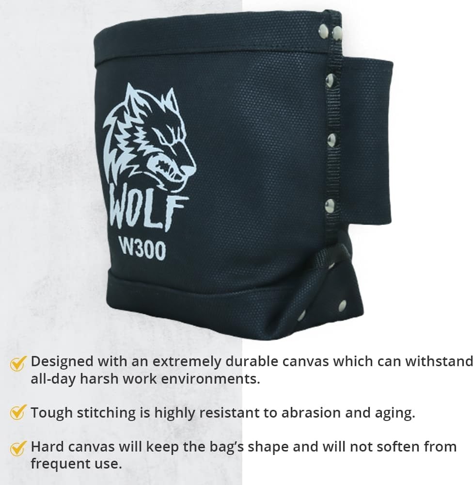 Wolf Black Canvas Tool Pouch: Heavy-Duty Tote for Tradesmen – 5″x10″x9″