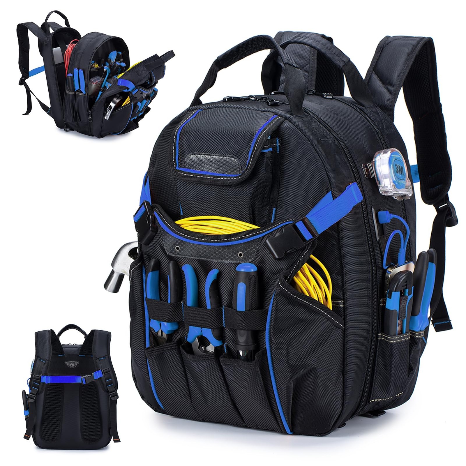 BAGZY Tool Backpack Heavy Duty 52 Pockets 16.9 x 12.2 x 8.7 inches, Blue