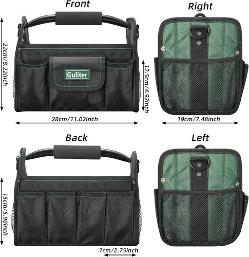 Guliter 11 Inch Small Tool Bag, Open Top Tote with Small, ‎Black&Green