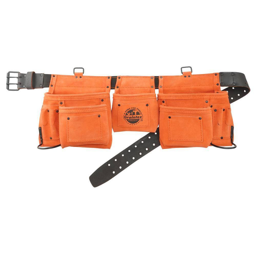 11-Pocket Suede Leather Tool Apron in Orange