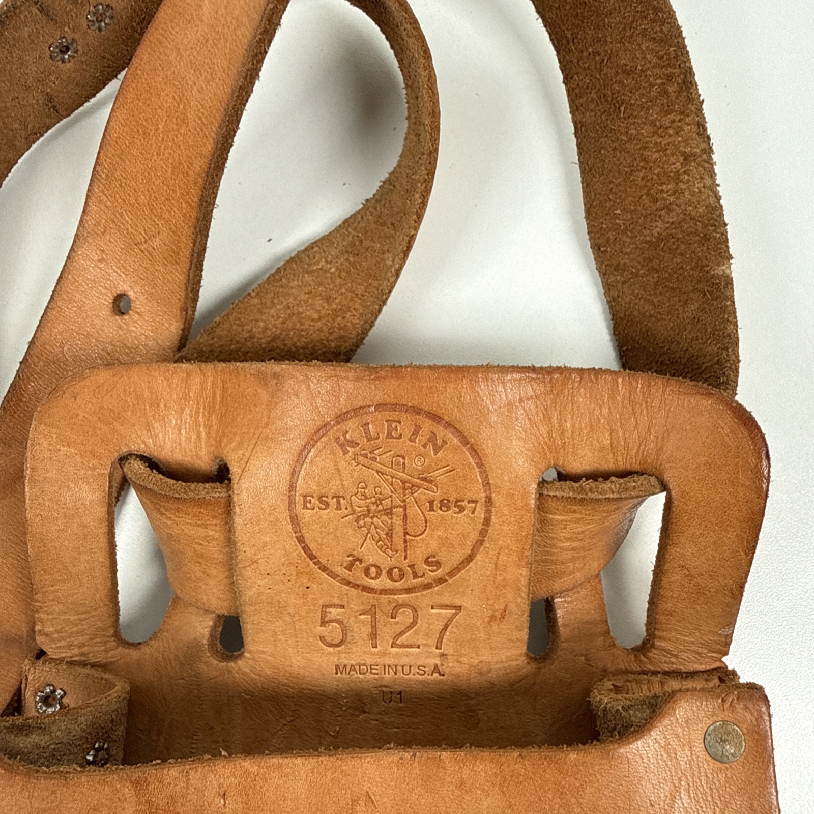 Klein Tools 5127 Leather Tool Pouch & 5207L Belt USA Made Electrician READ