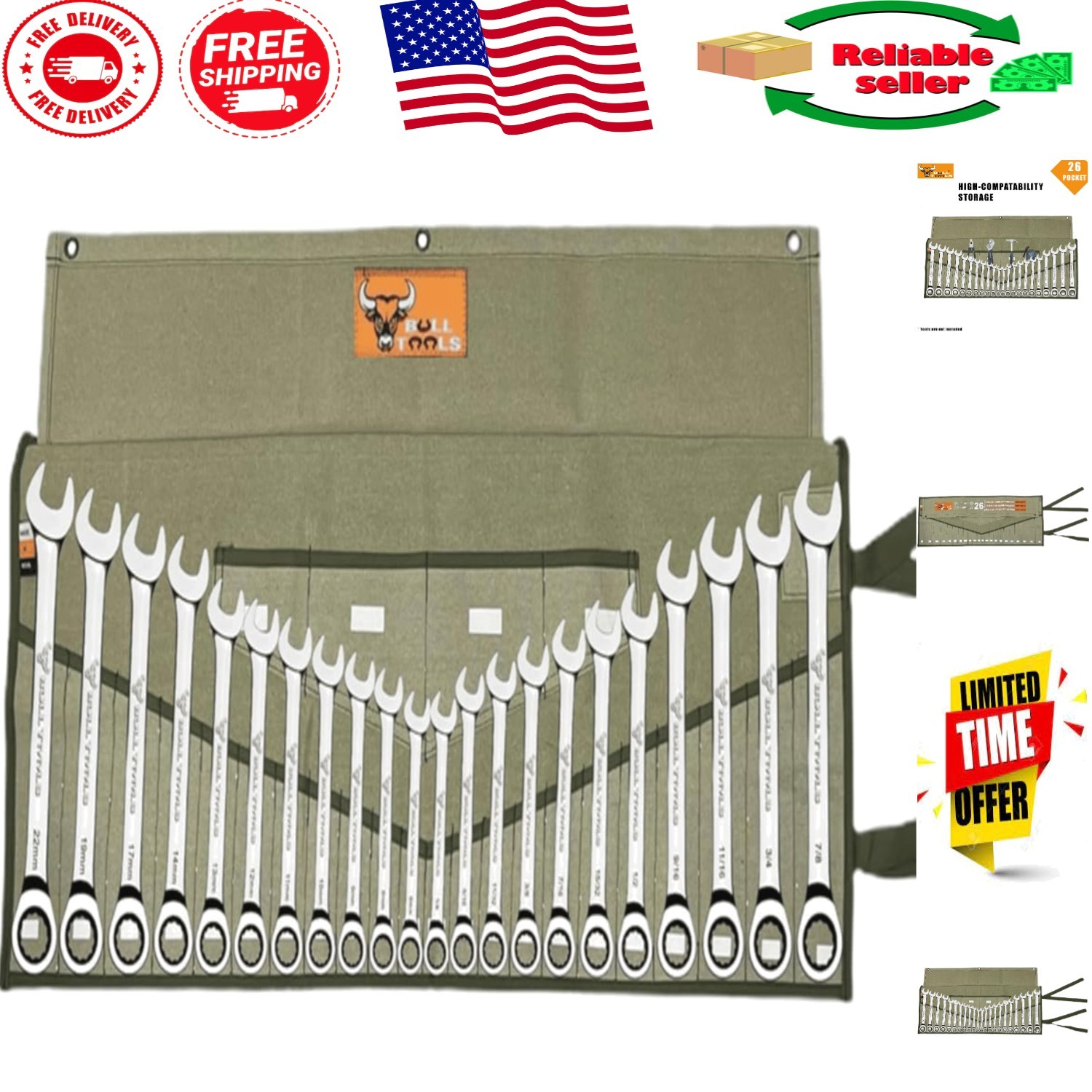 Rugged 26 Pocket Wrench Organizer – Safe & Effective Tool Storage Solution