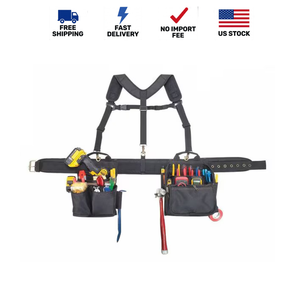 CLC Work Gear 1608 Tool Belt Rig with Suspenders 28 Pocket Electrician