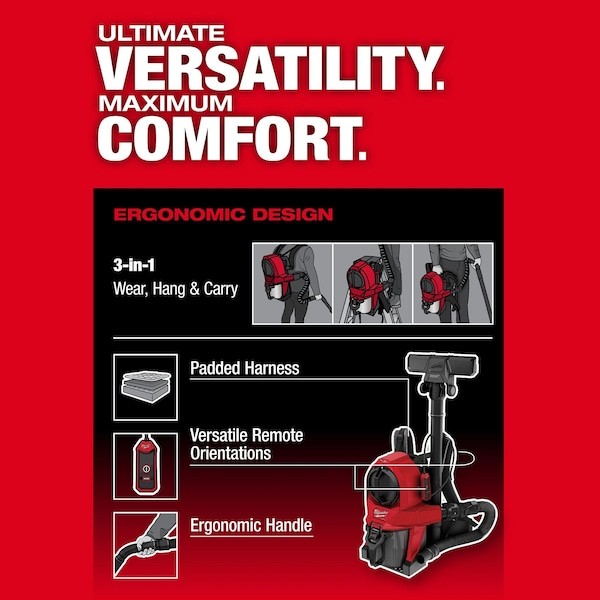 Milwaukee Tool 0895-20 Backpack Vacuum, 18 In H, 16 Lb