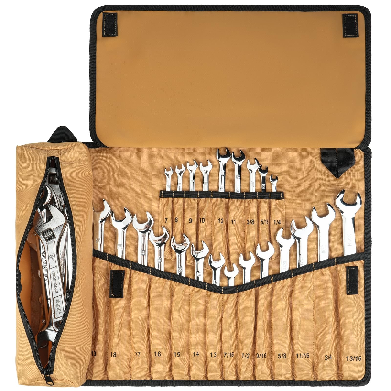 Wrench Roll Organizer 23+1 Pockets Metric SAE Heavy Duty Portable Tool Bag