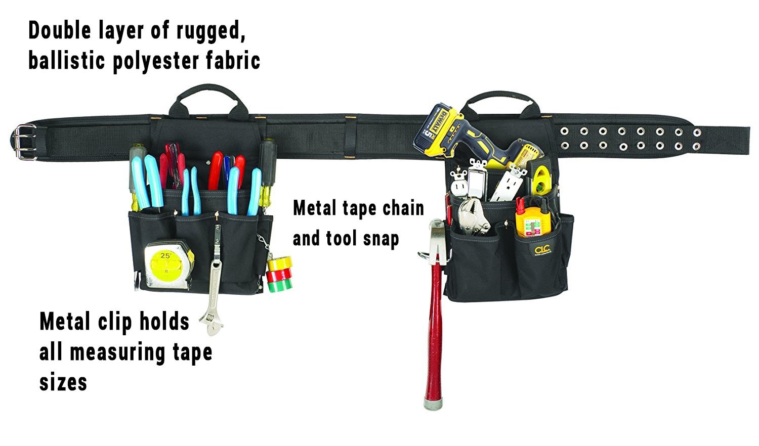 CLC 5609 3 Piece Electrical Combo Tool Belt, 20 Pocket, Black, 29-46 inches