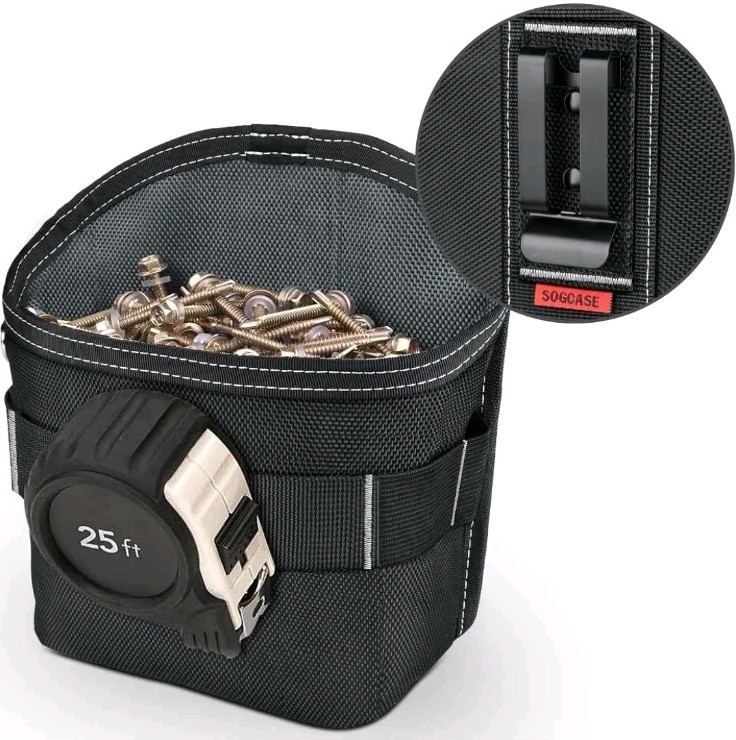 SOGCASE Tool Pouch Nails Screws Bag with Belt Clip (XL, Black) X-Large, Black