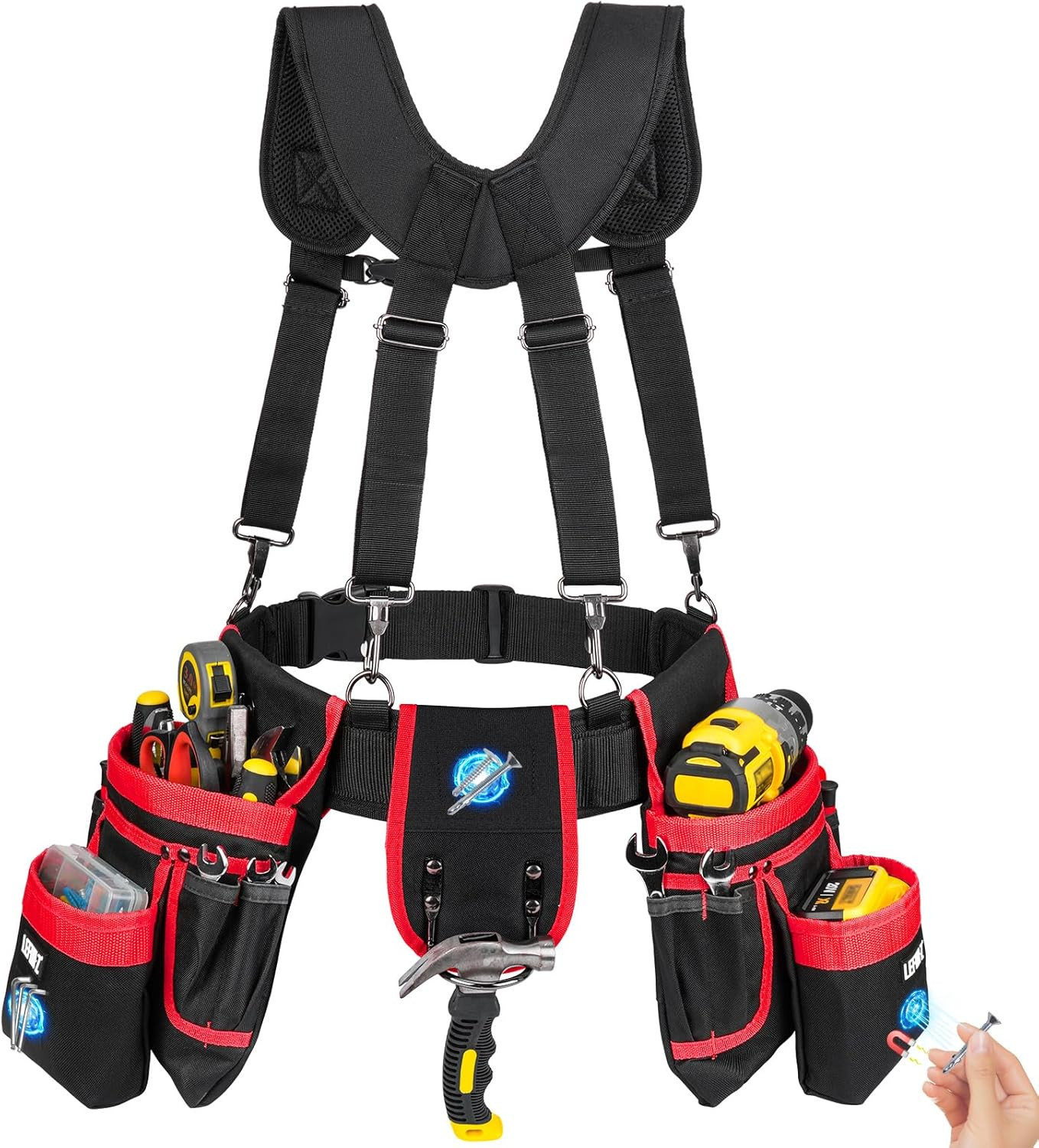 Tool Belt with Suspenders,27-Pockets Heavy Duty Tool Belts for Men