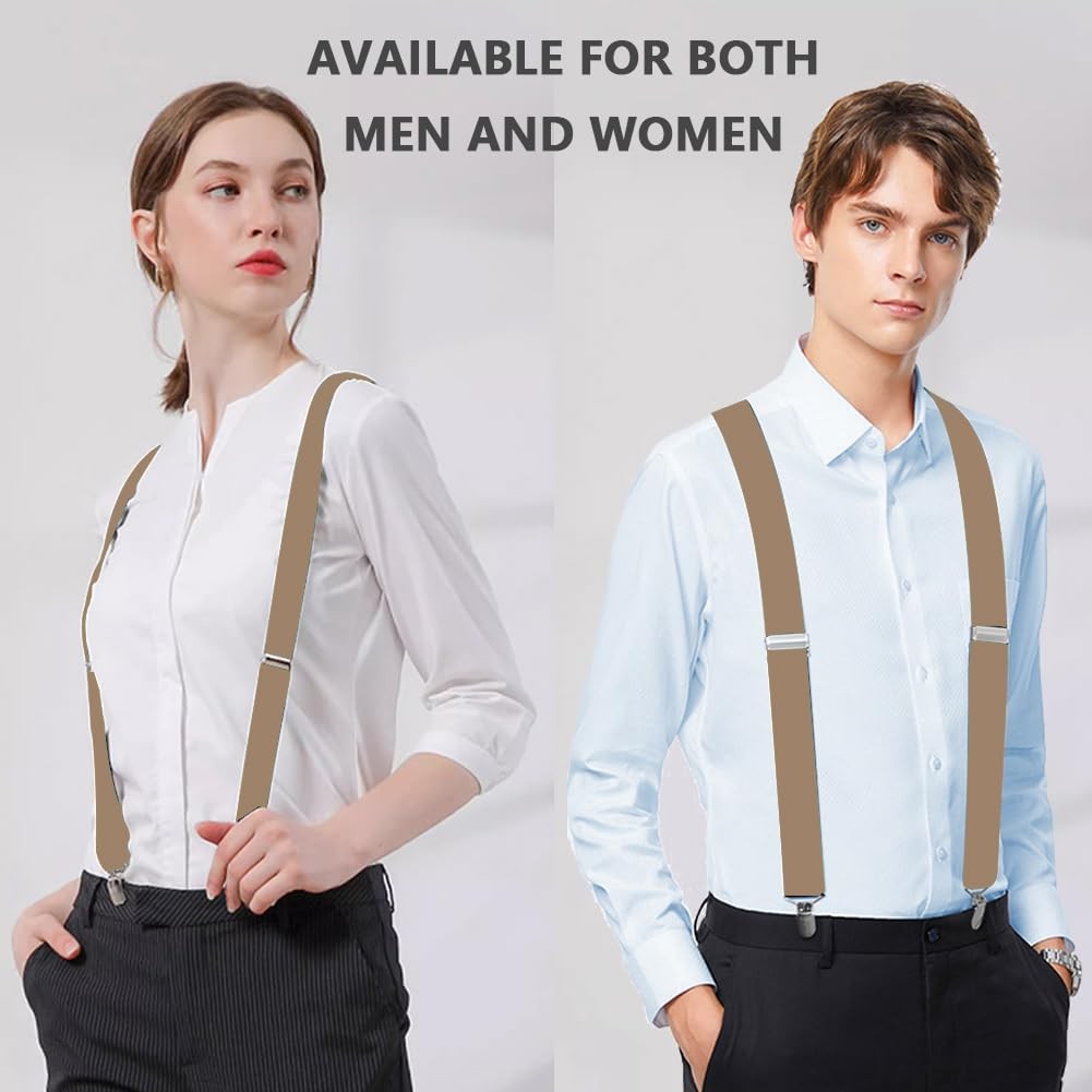 WOXVM Mens Suspenders Adjustable Braces with 4 Strong Metal One Size, Khaki