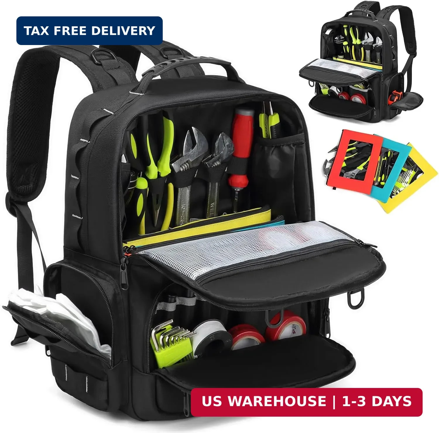 Tool Backpack,Heavy Duty Tool Bags for Men,Tool Storage Organizer Bag With 3 Too
