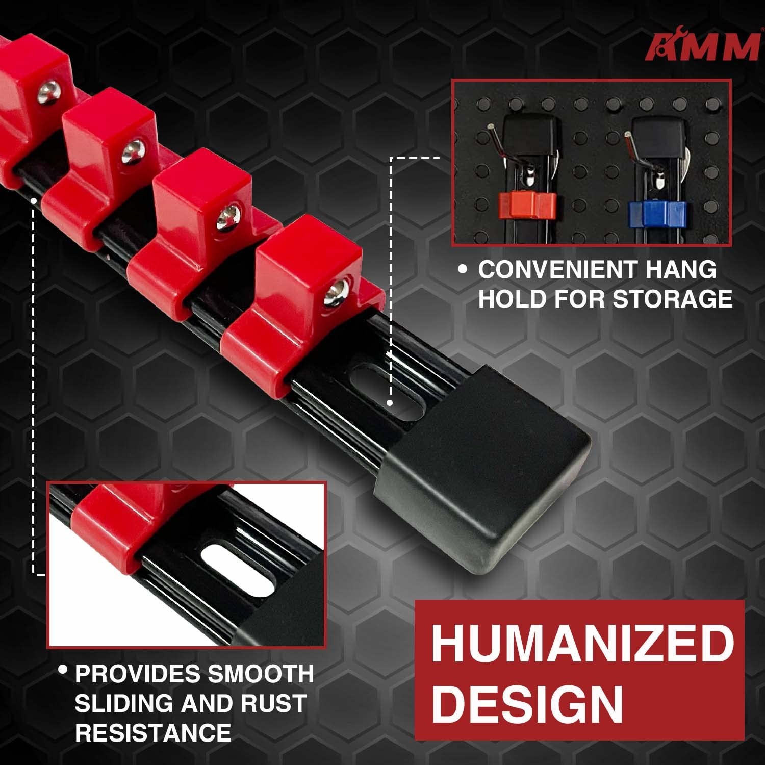 AMM 9-Piece Socket Organizer, 1/2 inch, 3/8 inch and 1/4 9PC, Colorful