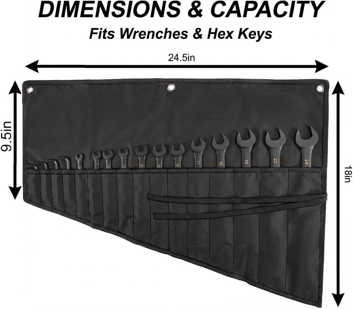 Wrench Roll Up Pouch – 16 Slot Heavy Duty Canvas Tool Organizer – Portable with