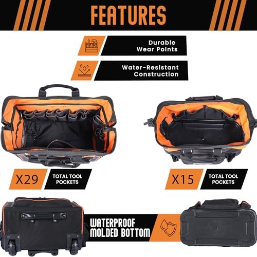 18″ Rolling & Duffle Tool Bag – 2 Pack – Portable with Wheels – Water