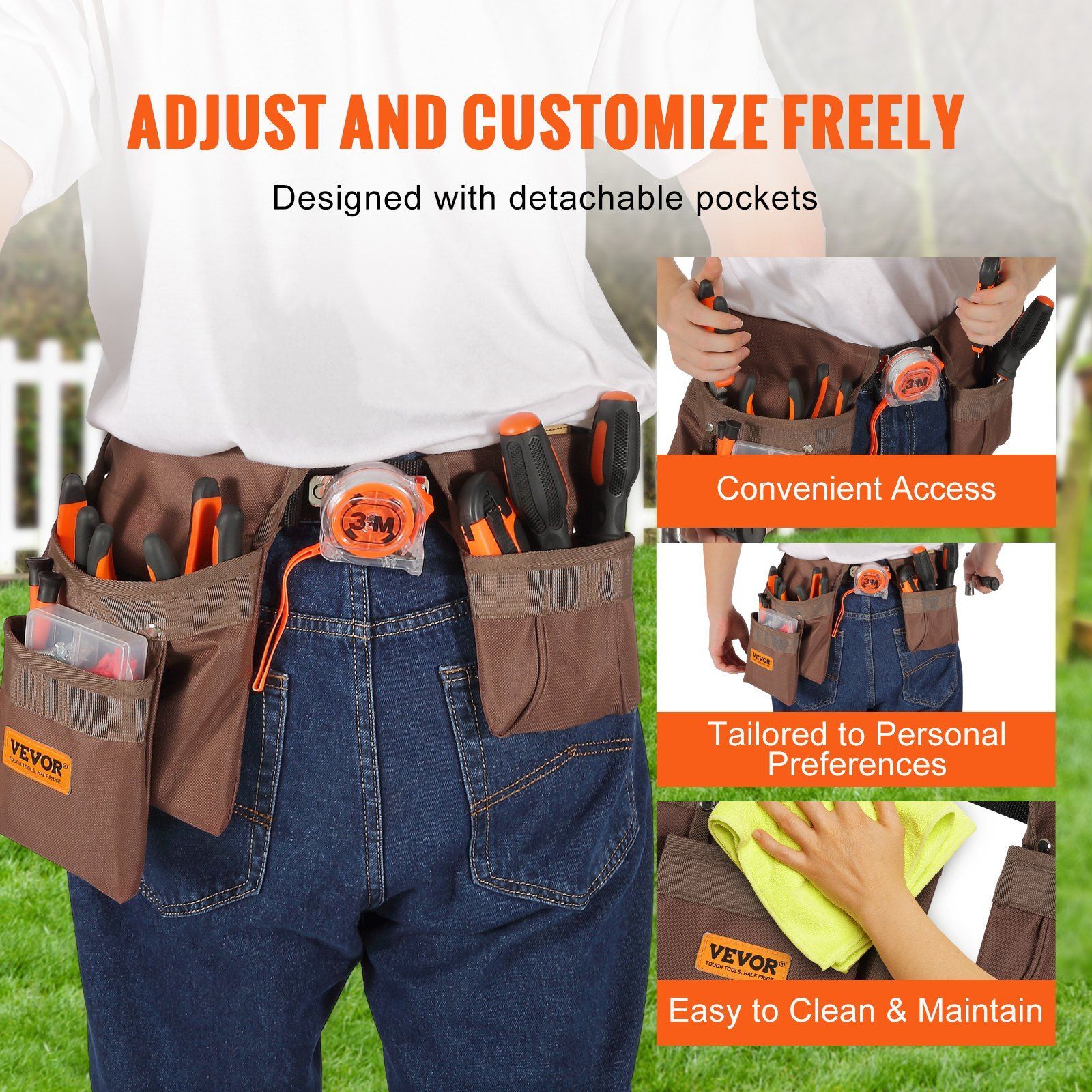 Tool Belt Polyester Heavy Duty Tool Pouch Bag, Detachable Tool Bag Adjustable