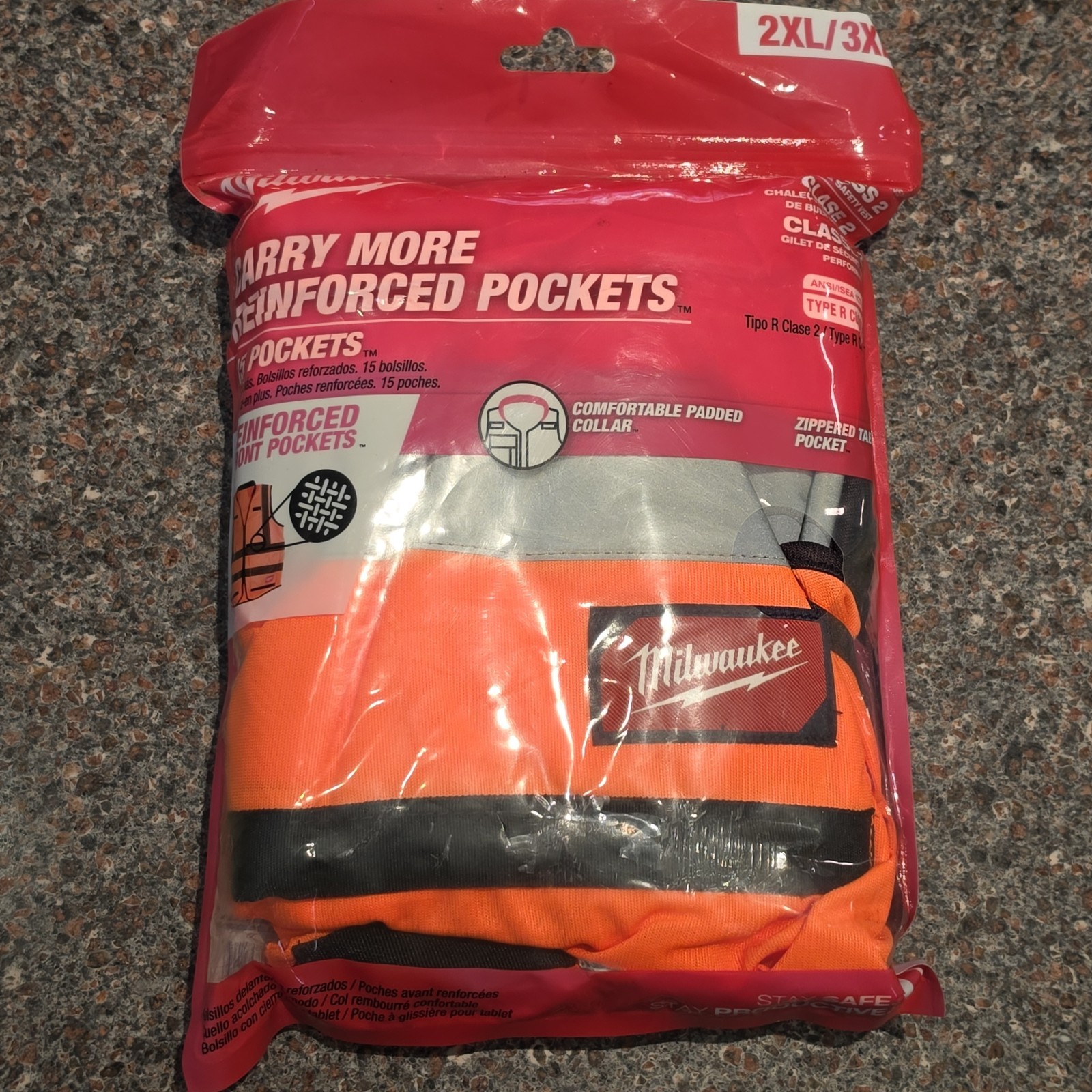 New Milwaukee Hi-Viz Orange Safety Vest 2XL/3XL 15 Reinforced Pockets Type R/2