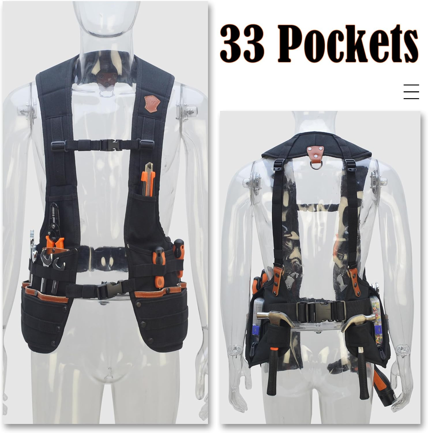 Construction Leather Tool Vest, Carpenter’S Tool Vest, Tools Vest Electrician, T