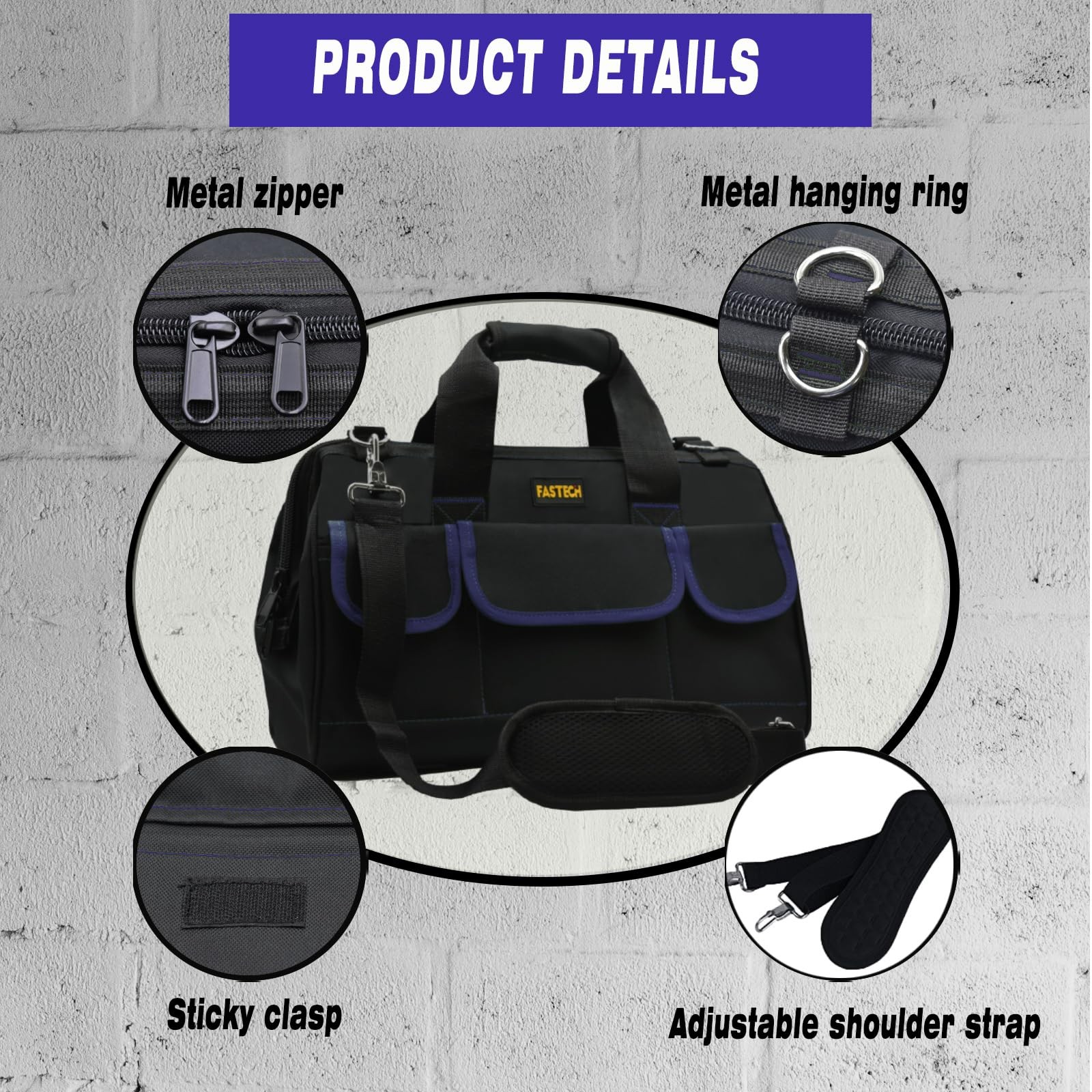 20 Inch Tool Bag, Waterproof Wide Mouth Tool Kit, Heavy Duty Tool Bag Organiz…