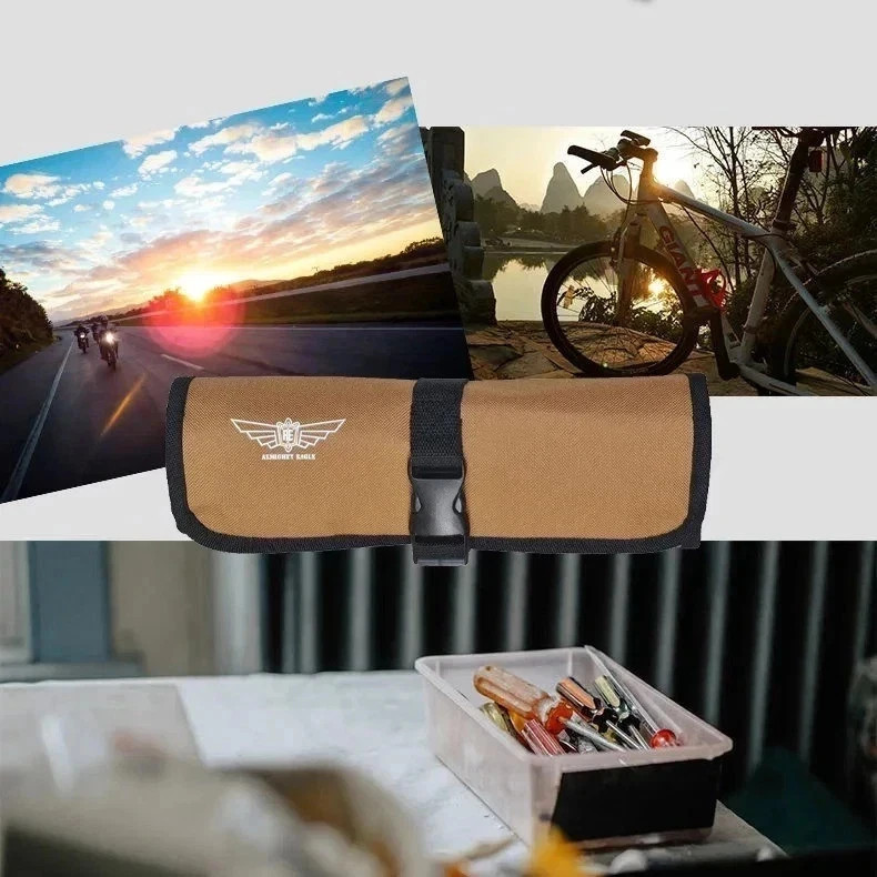 1pc Roll-Up Motorcycle Tool Bag – Pocket Oxford Cloth Organizer with Buckles