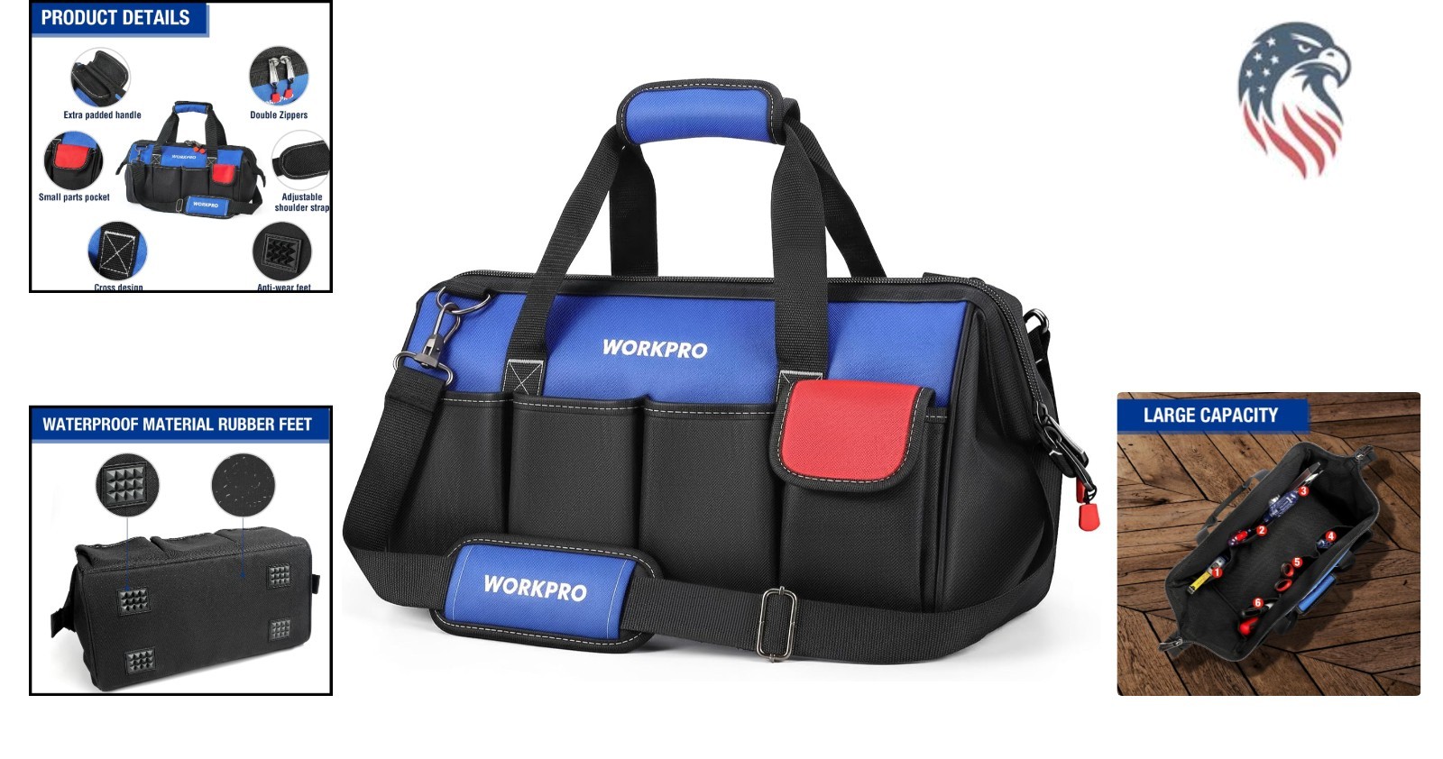 18-Inch Canvas Tool Bag with Adjustable Shoulder Strap Multiple Compartments
