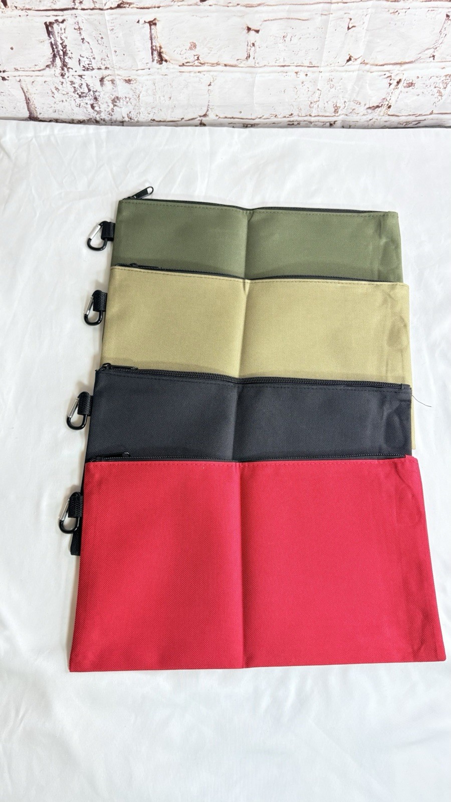 4-Pack Tool Pouch Zipper Bags w/ Carabiner Clips Waterproof Lining 12.6×7.5″