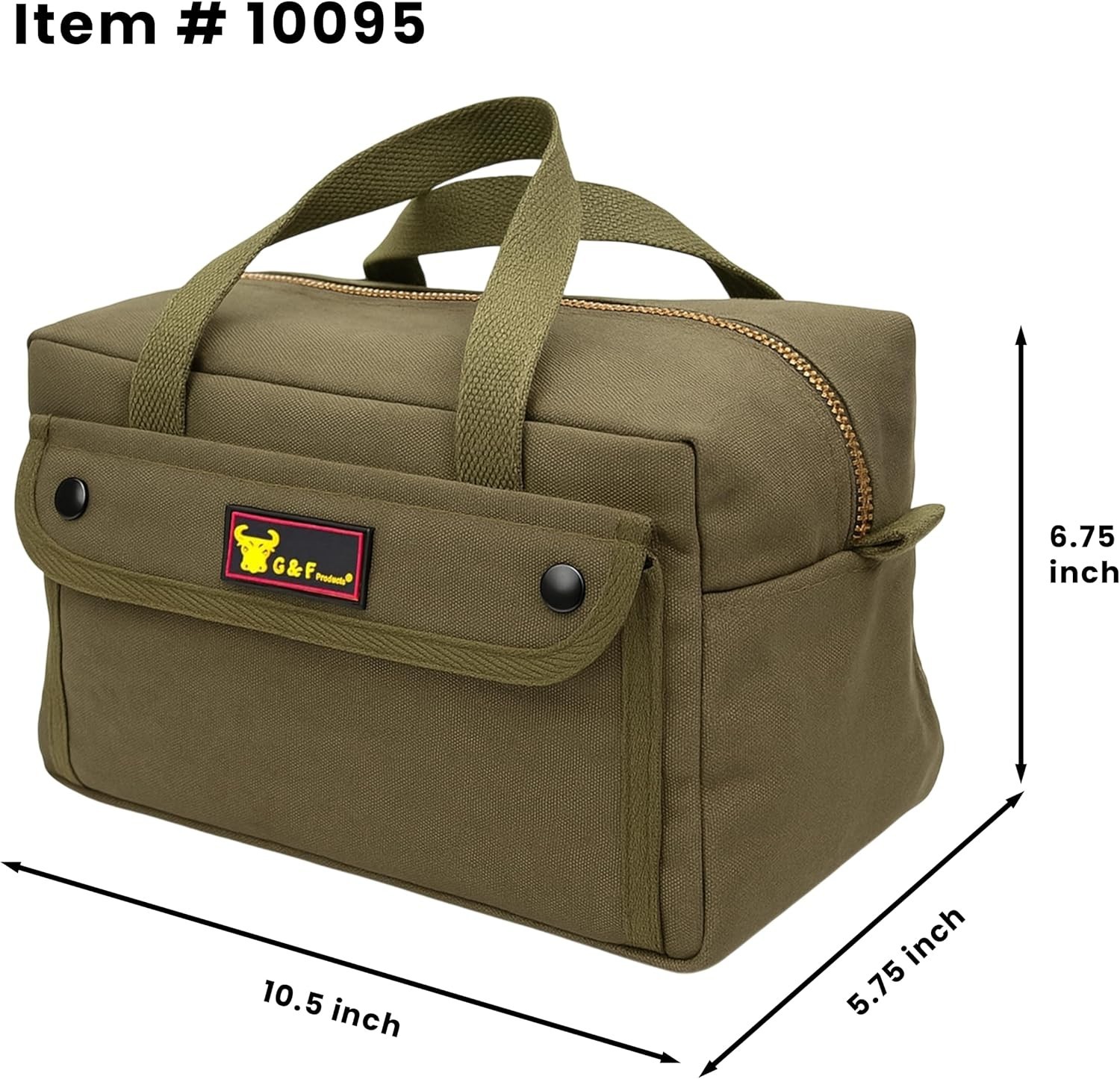 G & F 10095 Tool Bag Mechanics Heavy Duty Government Issued Style Brass Zipper