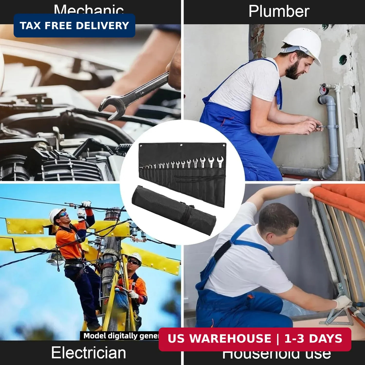 Wrench Organizer,Tool Roll Pouch – 16-Pocket Waterproof Oxford Cloth Wrench Roll