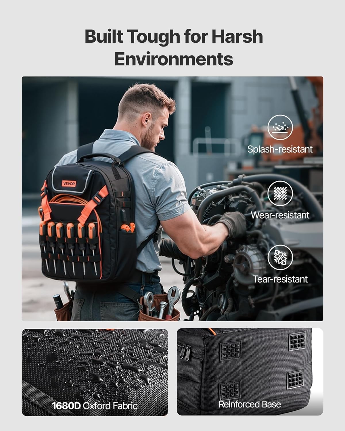 VEVOR Tool Backpack, 45 Pockets, Heavy-duty Tools Storage Organizer Work Bags