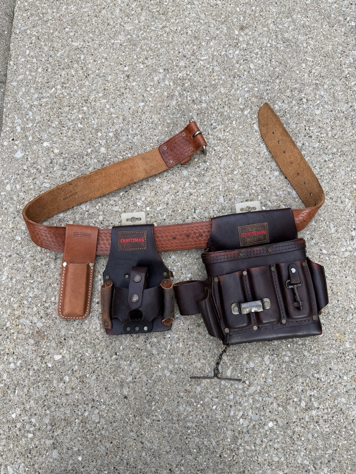 Craftsman 40527 40525 Multi-Pocket Tool Belt Pouch & 40472 Belt 4pc Set Leather