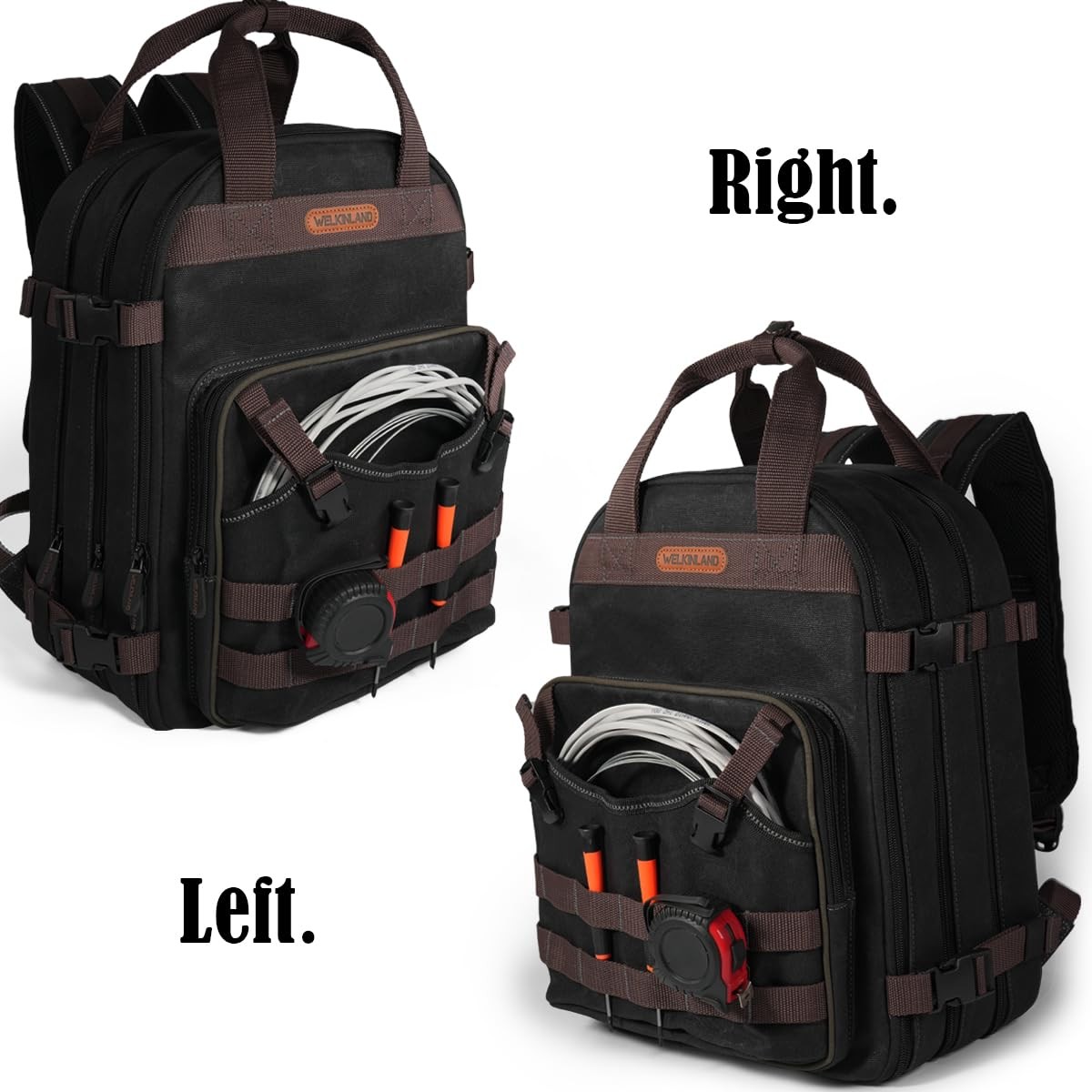 90-Pockets Electrician Backpack, Wax-Canvas Tool Backpacks Heavy Duty, Convenien