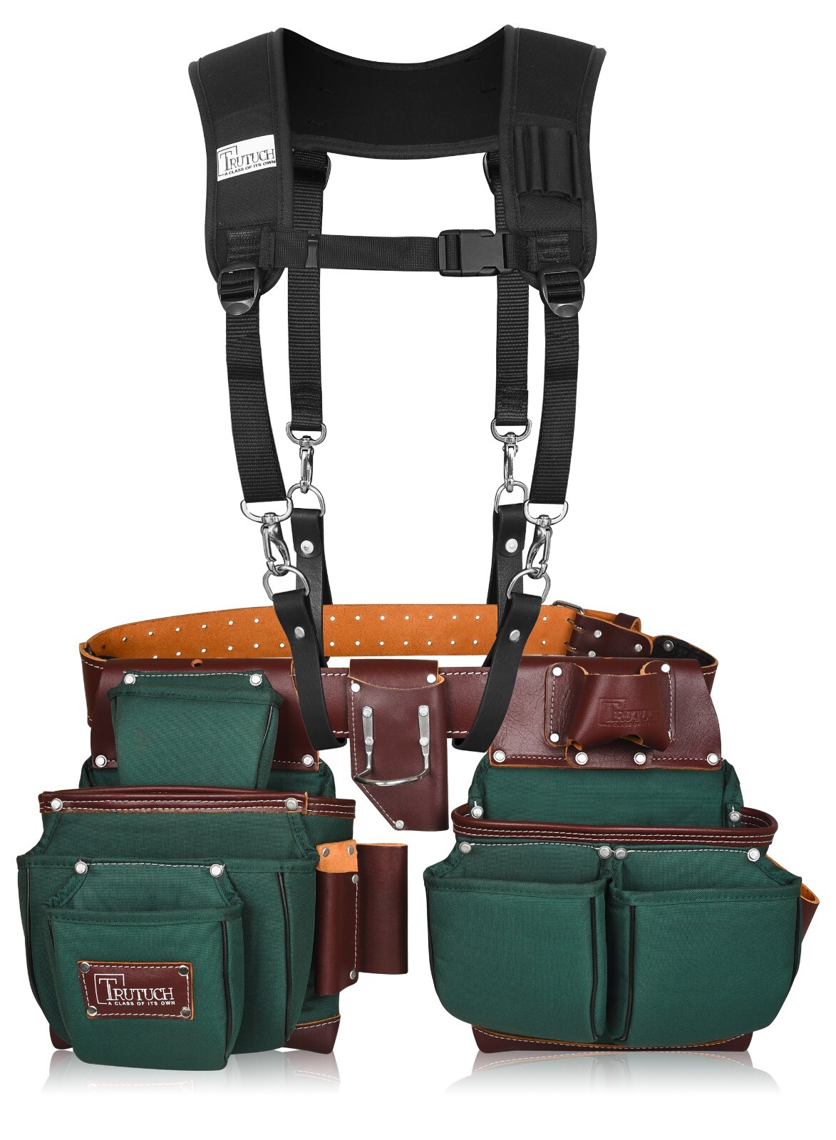 Trutuch Green Nylon & Leather Tool Belt with Nylon Work Suspender | Tool Belts