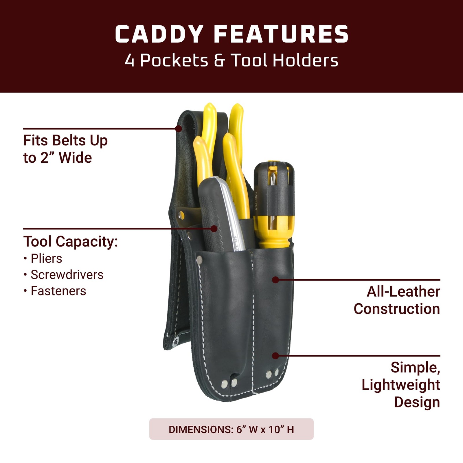 Pocket Caddy Tool Holder Utility Belt Organizer Black Leather