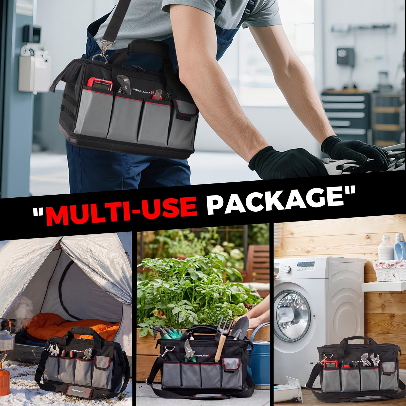 16.5 Inch Hard Sturdy Bottom Tool Bag Organizer Waterproof Heavy Duty HVAC