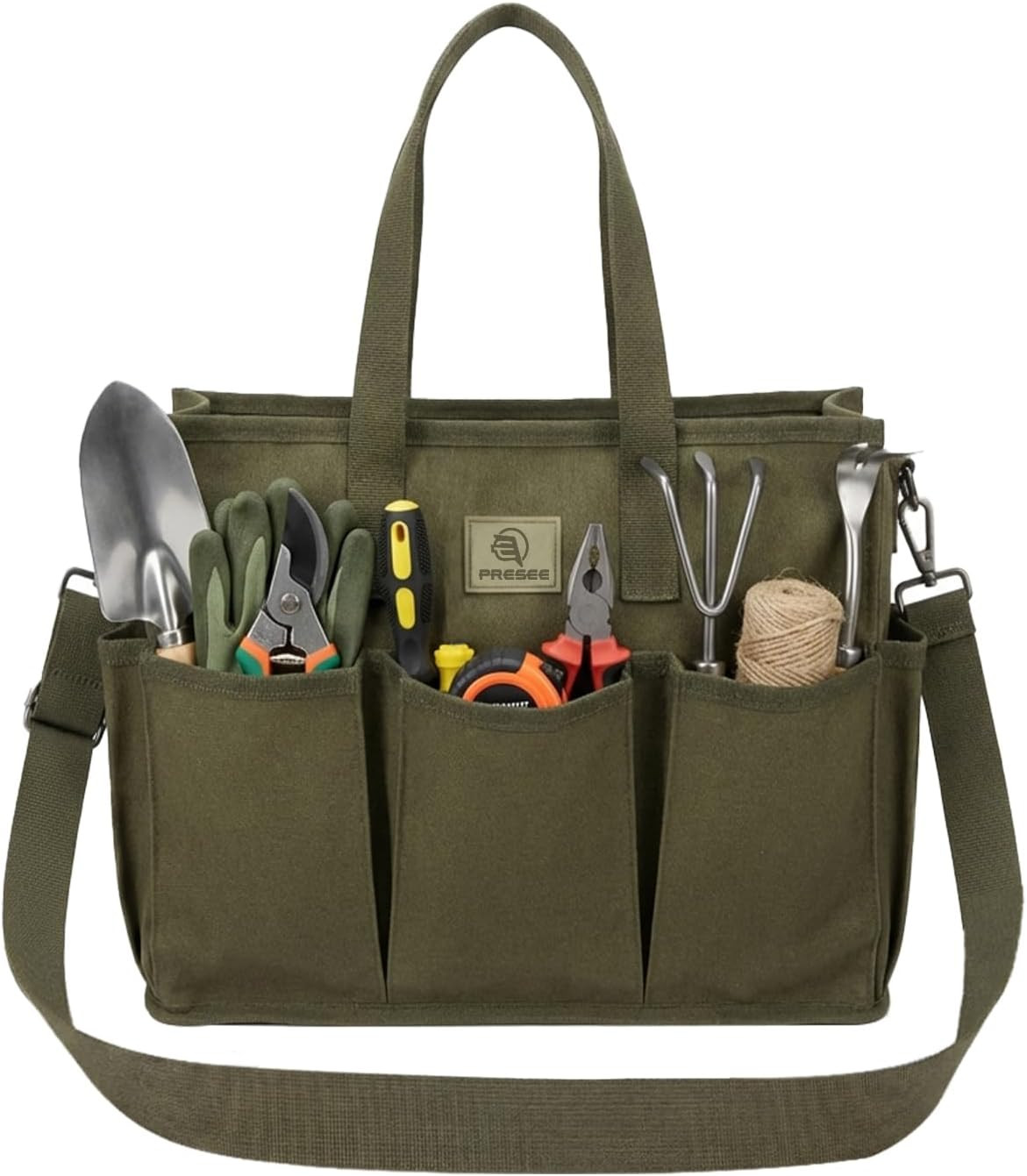 Heavy Duty Canvas Gardening Tote Bag with Pockets, Large Capacity Tool Organizer