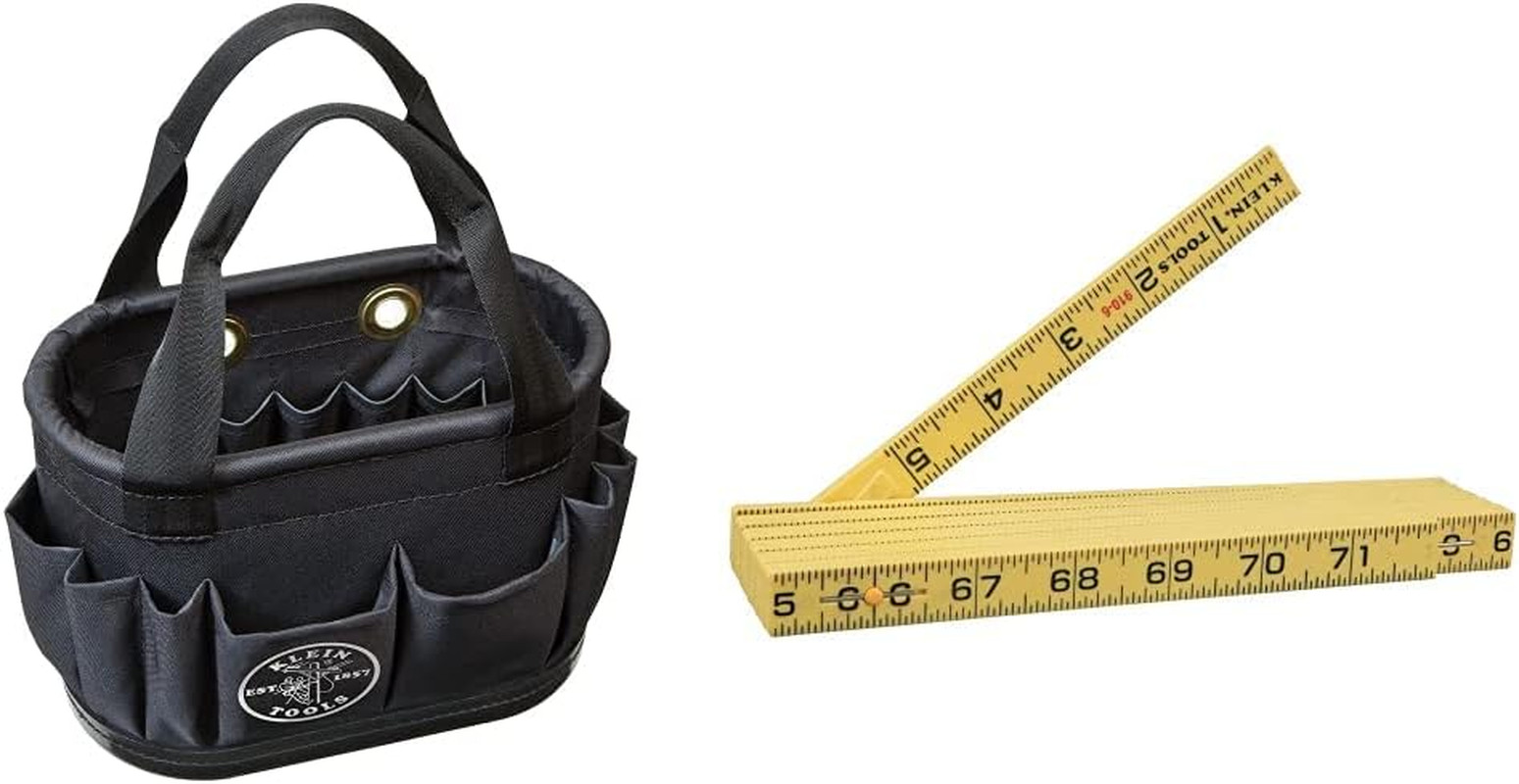 Heavy-Duty Aerial Tool Bucket with 29 Pockets & 6-Foot Ruler