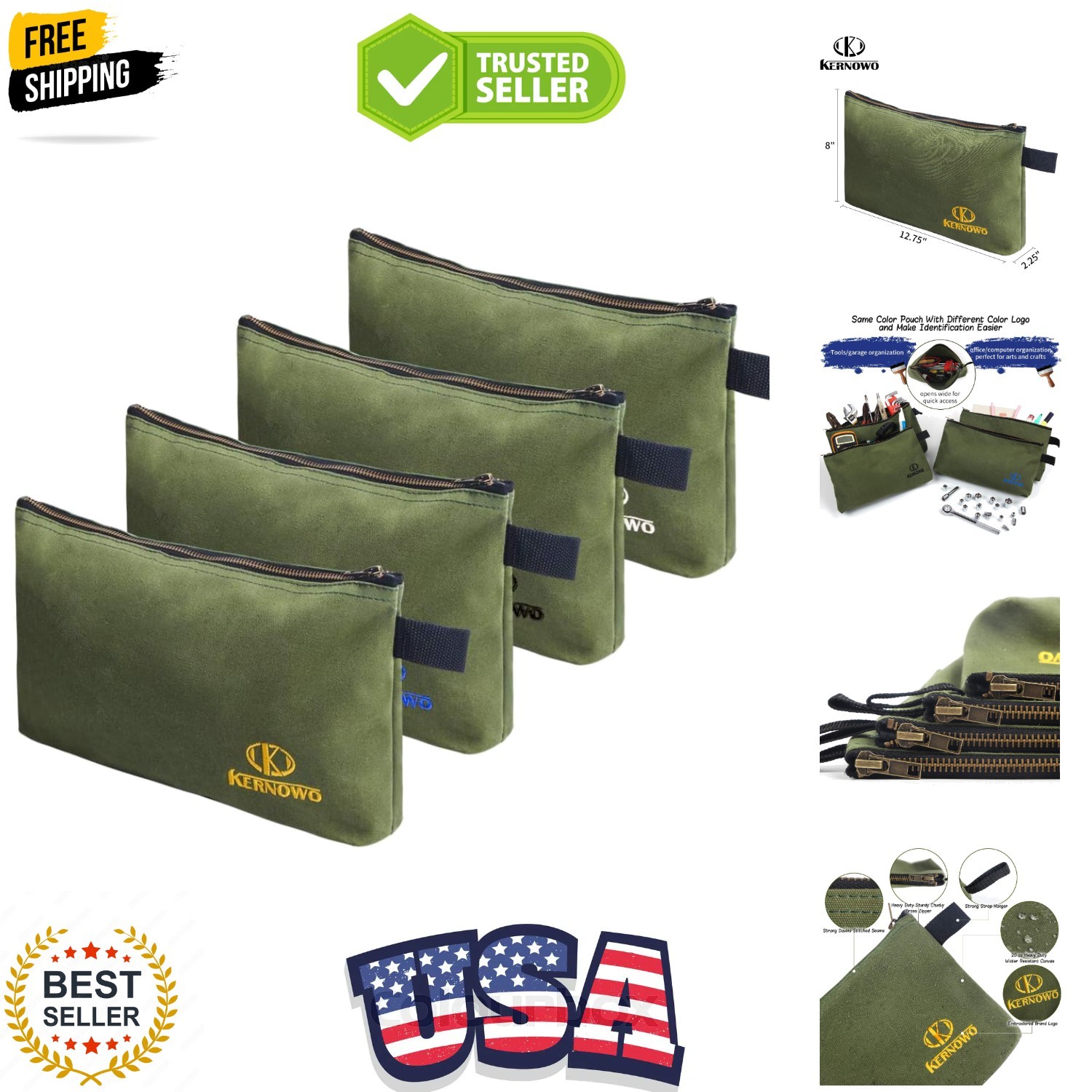 Canvas Tool Pouch Zipper Bag,Small Tool Bag,Multipurpose Storage Pouch4Pack 1…