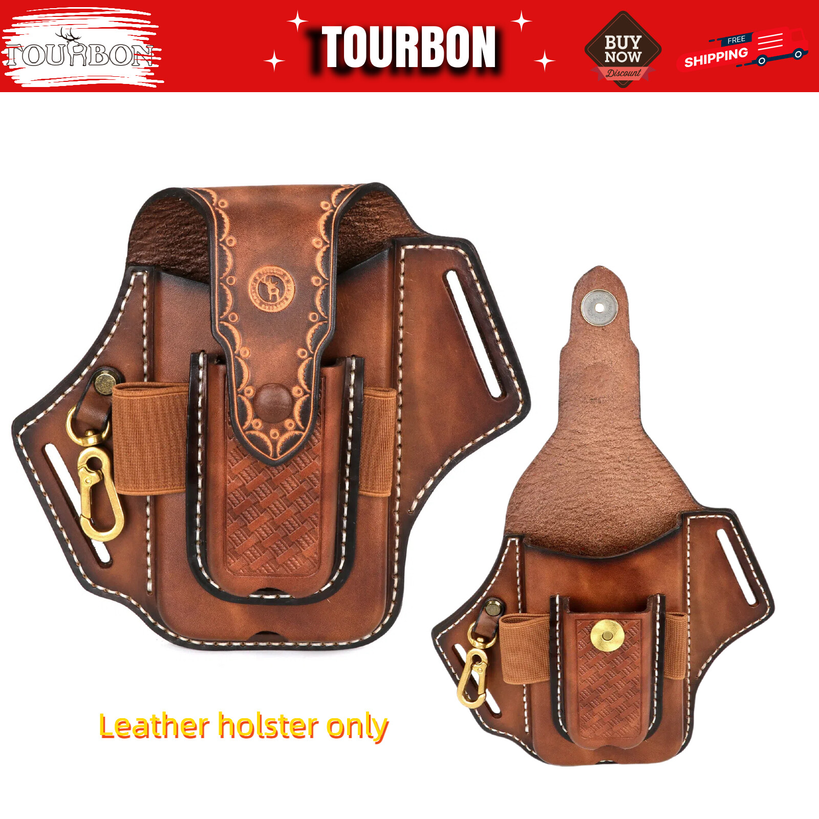 TOURBON Leather Cell Phone Case EDC Bag Knives Sheath Belt Holster Tools Pouch