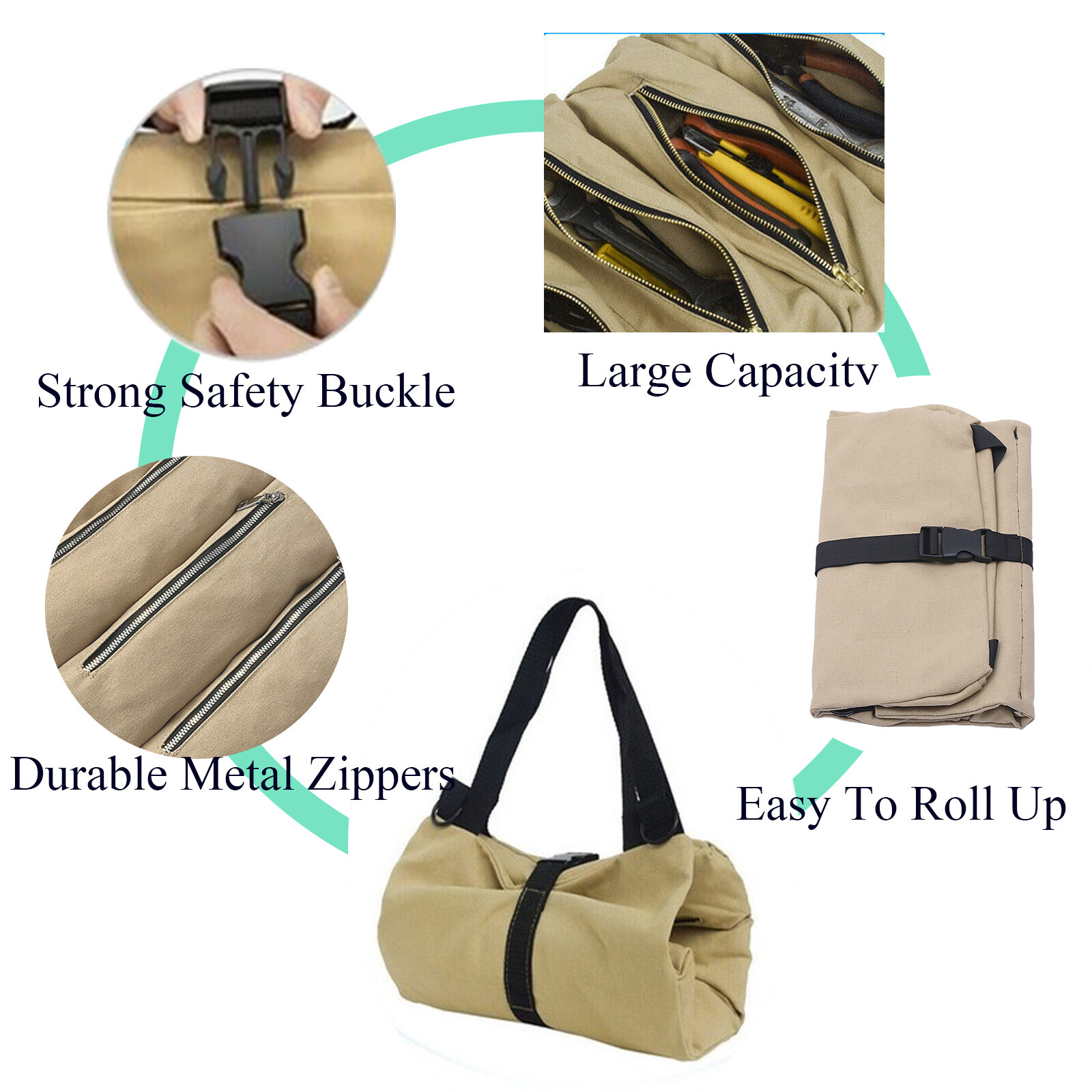 Folding Canvas Bag Roll Up Tool Pouch Roll Storage Case Waterproof Camping Gear