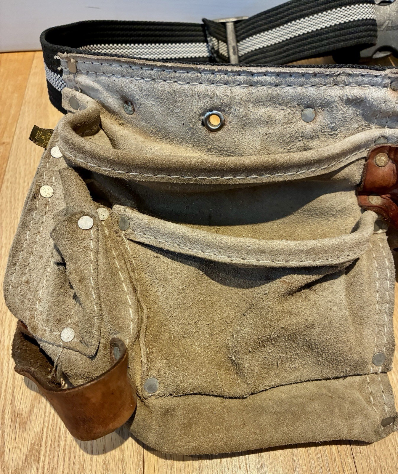 Vintage Action Work Products Leather Tool Belt 2 Pouches Carpenter Nail Apron