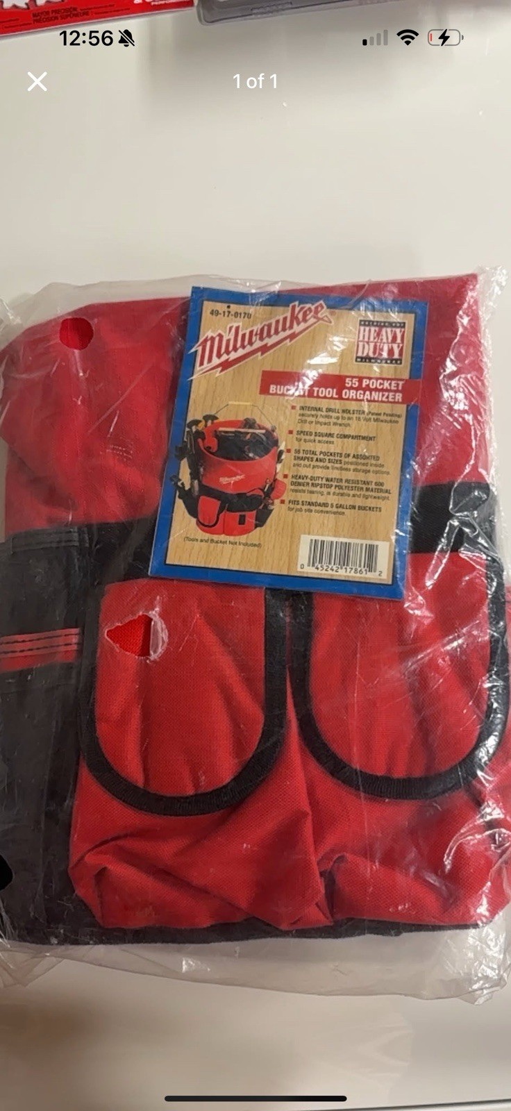 Milwaukee 49-17-0170 55 Pocket Water Resistant Bucket Tool Organizer, Red/Black