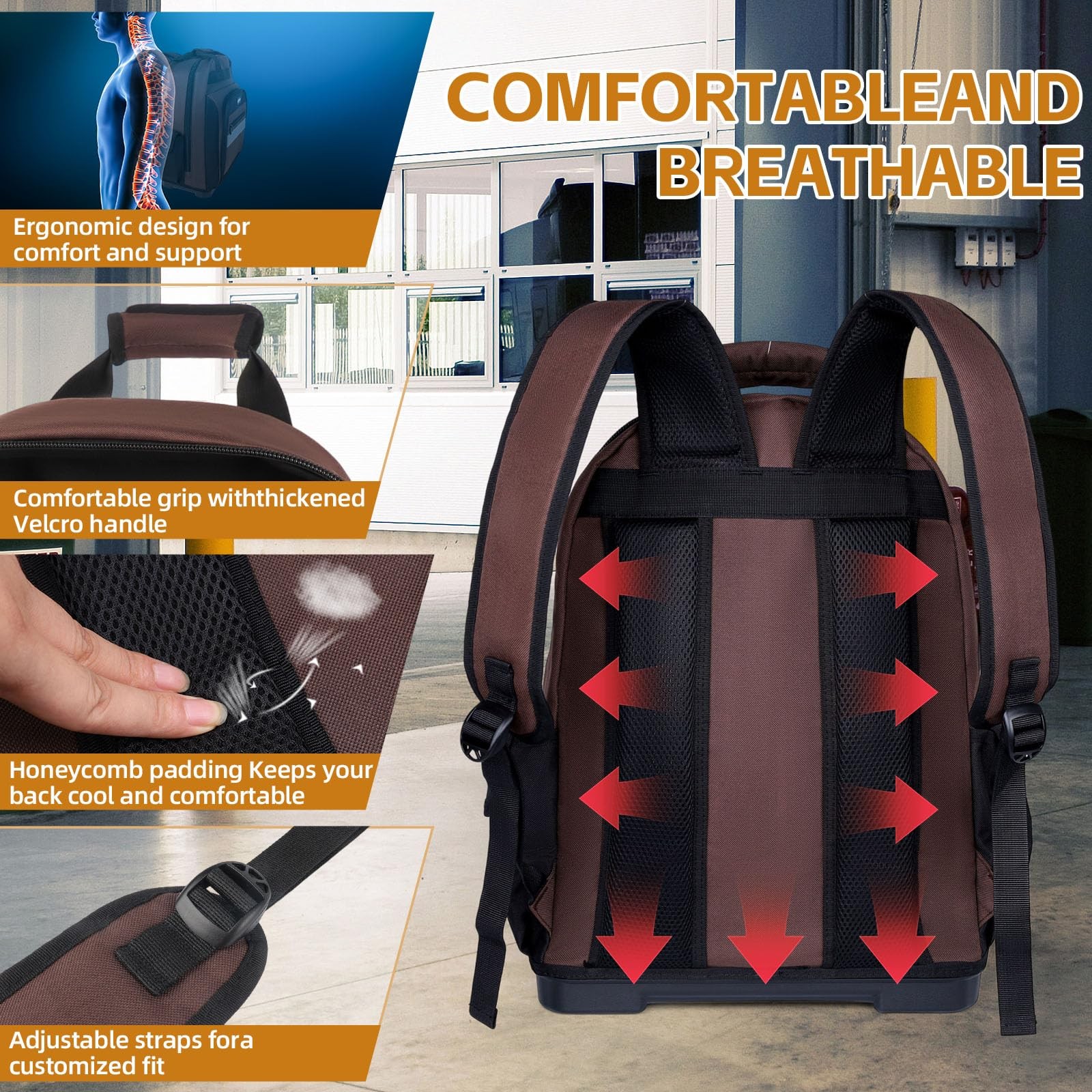 XINHESDEN Tool Bag Backpack, Heavy Duty Tool Backpack Bag with Waterproof Mol…
