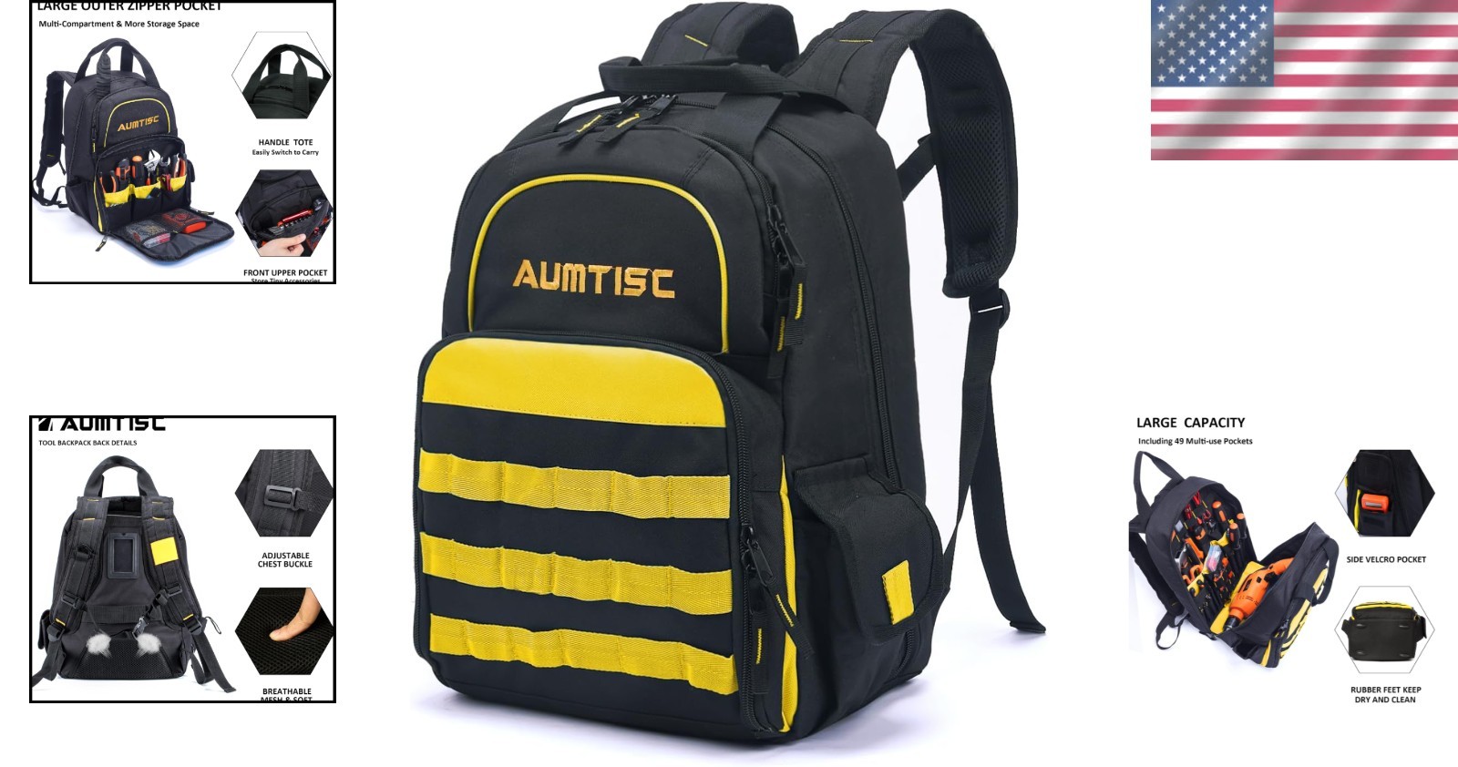 Electrician Industrial Tools Organizer Backpack, Yellow